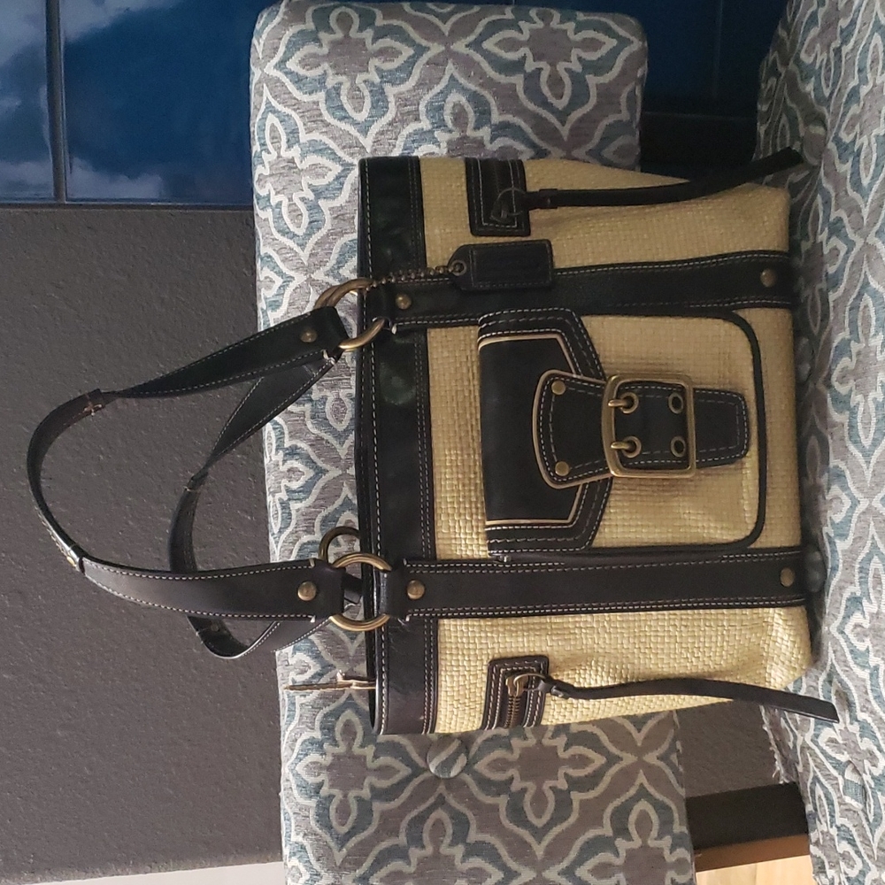 Coach Legacy Tote Bag Straw and Leather Purse No. L05k-113
